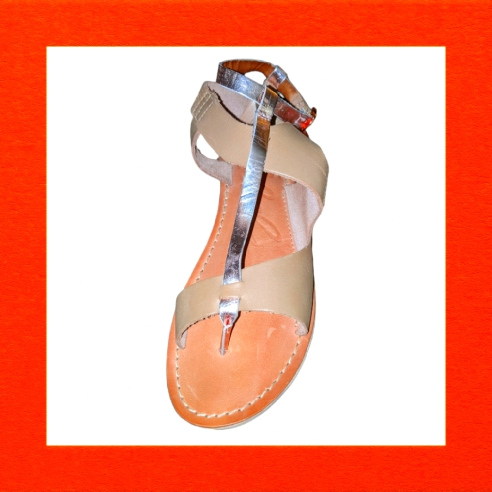 NEW LEATHER REBEL RIDERS ROSE GOLD SANDALS - Picture 3 of 6